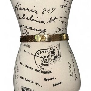 Gold Tone Metal Mesh‎ Belt Flower Buckle Adjustable Waist Dress Accessory